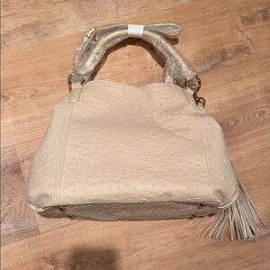 G.I.L.I Cream Textured Tote Bag with Tassel